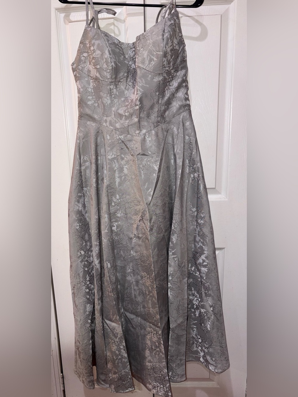 Elegant Silver Floral Brocade Evening Skirt